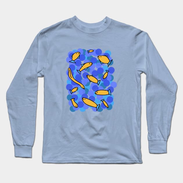 Colorful Cute Yellow Fish Pattern Long Sleeve T-Shirt by Davey's Designs